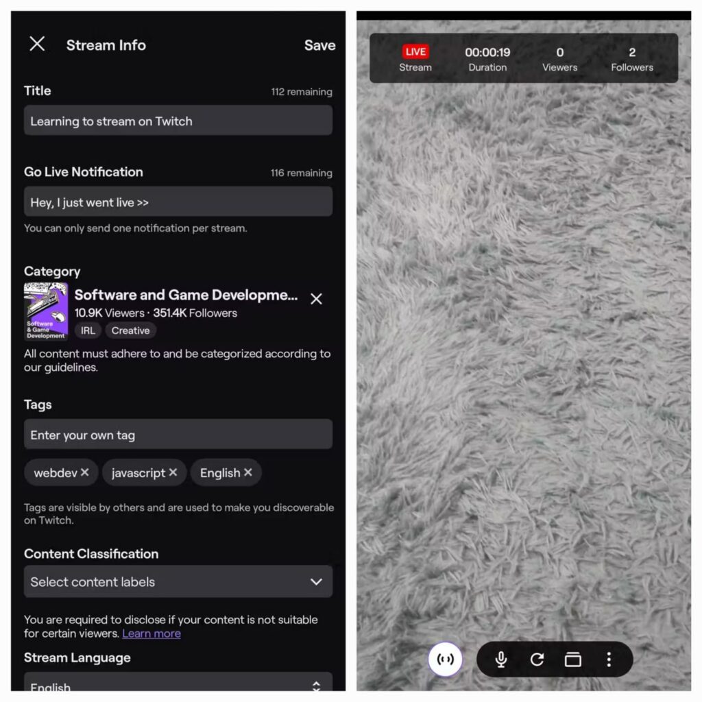 Live Streaming on Twitch Using the Mobile App