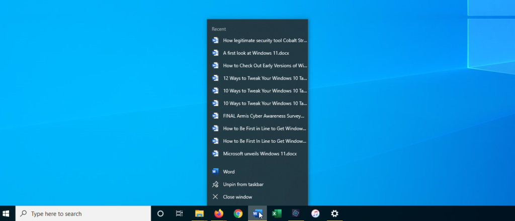 عرض النوافذ كقائمة
